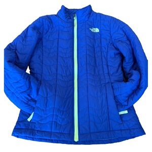 NWOT North Face blue coat with green trim logo womens' size small base layers